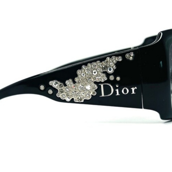 Christian Dior Y2K Sunglasses Black Logo Diamond Crystals Rectangle - Picture 10 of 14